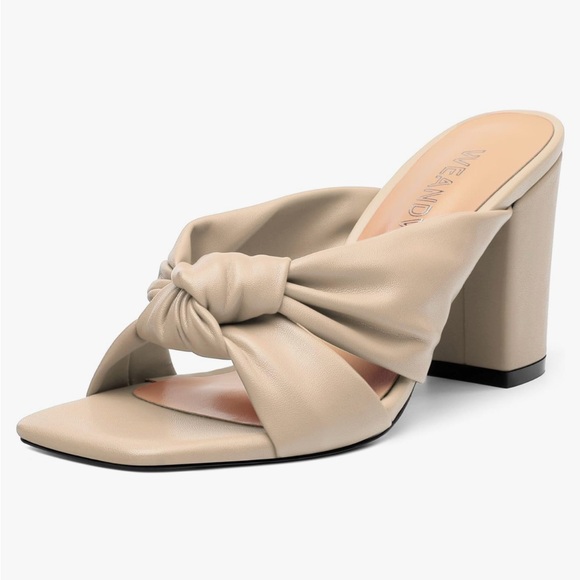 Puffy Knot Square Toe Slip On Heeled Sandal - Picture 1 of 5
